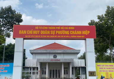 Bảng alu chữ mica chân nổi Ban chỉ huy quân sự phường Chánh Hiệp